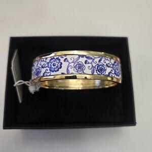 Mia Charro Blue Floral Hinged Gold Bangle
